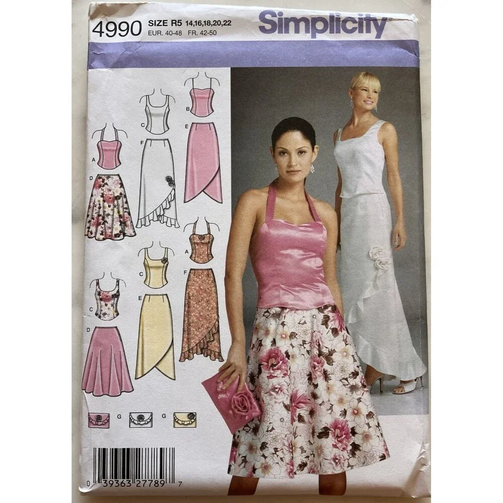 VTG Simplicity 4990 Womens Petite Evening Tops Skirt & Purse Size 14-16-18-20-24